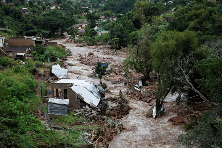 A general view of flood damaged homes in KwaNdengezi, Durban, South Africa, April 12, 2022.