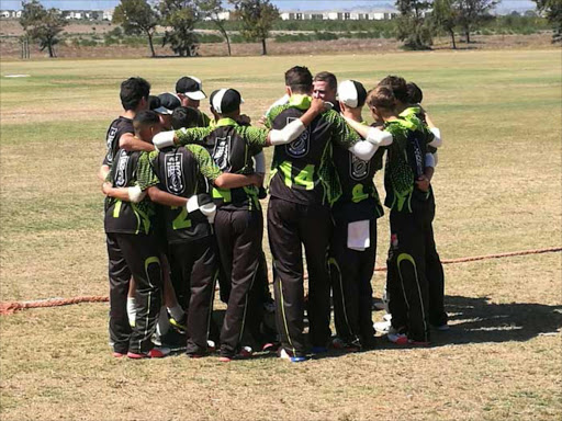 The Selborne College first cricket team huddle up after beating Prestige College by 68 runs in their opening match of the Coca Cola Schools T20 Challenge in Stellenbosch today.