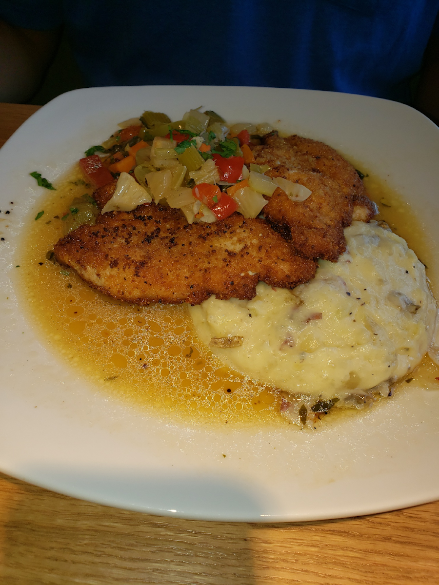 Delicious gf breaded chicken and mashed potatoes