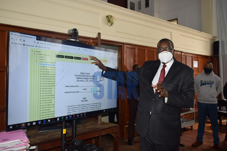 Chief Justice David Maraga at the Millimani law courts on July 2, 2020 to oversee the e-filing of Court Files a day after the launch.