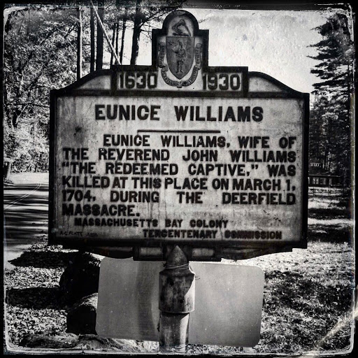 Eunice Williams, wife of the Reverend John Williams "The Redeemed Captive" was killed at this place on March 1st, 1704, during the Deerfield Massacre. From https://www.instagram.com/p/BazFO_PHxi9/