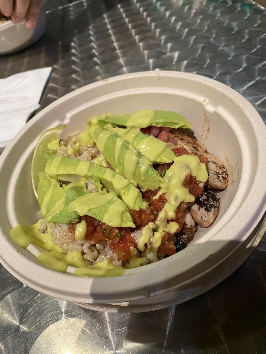 Baja burrito bowl with seared fresh fish