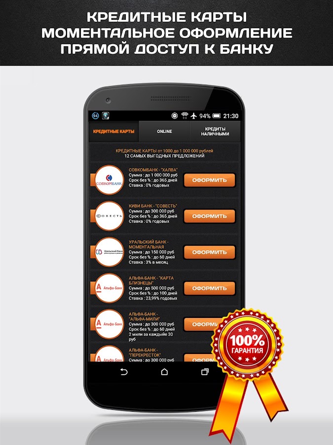 Кредитные карты — приложение на Android