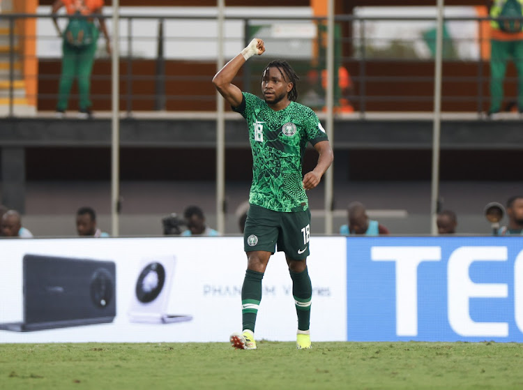 Nigeria's Ademola Lookman celebrates a goal during the 2023 Africa Cup of Nations quarterfinal against Angola at the Felix Houphouet Boigny Stadium in Abidjan, Cote dIvoire on 02 February 2024.