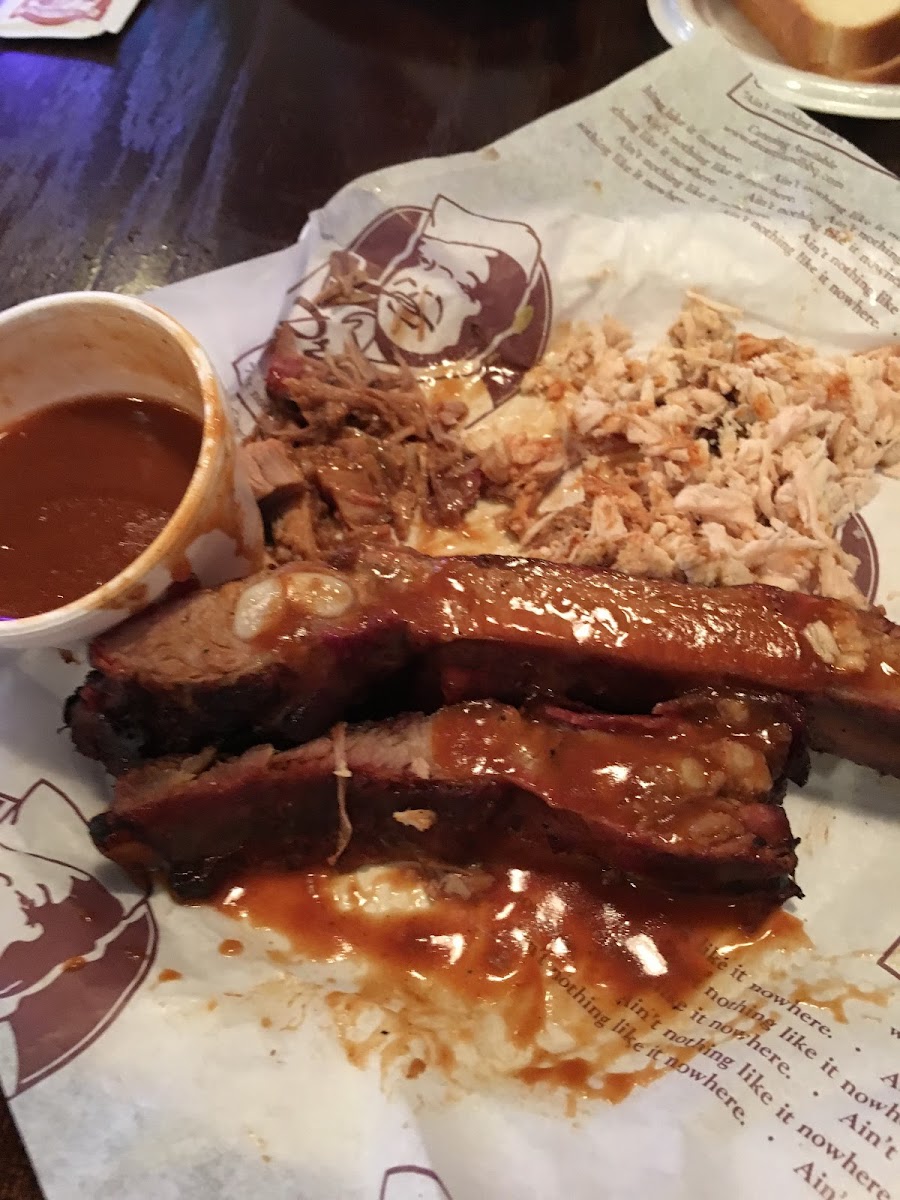 Ribs, chicken, and pork