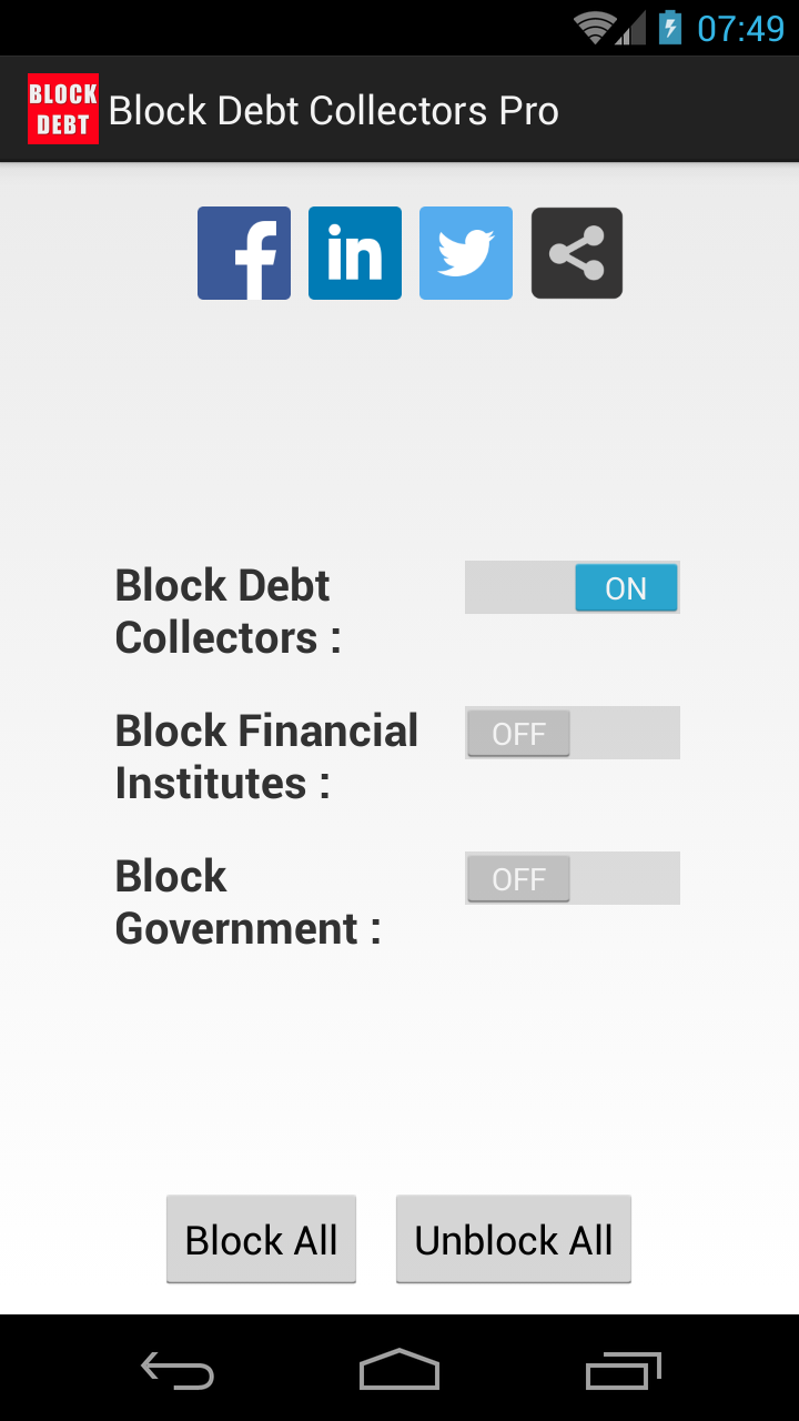 Android application Block Debt Collectors - Pro screenshort