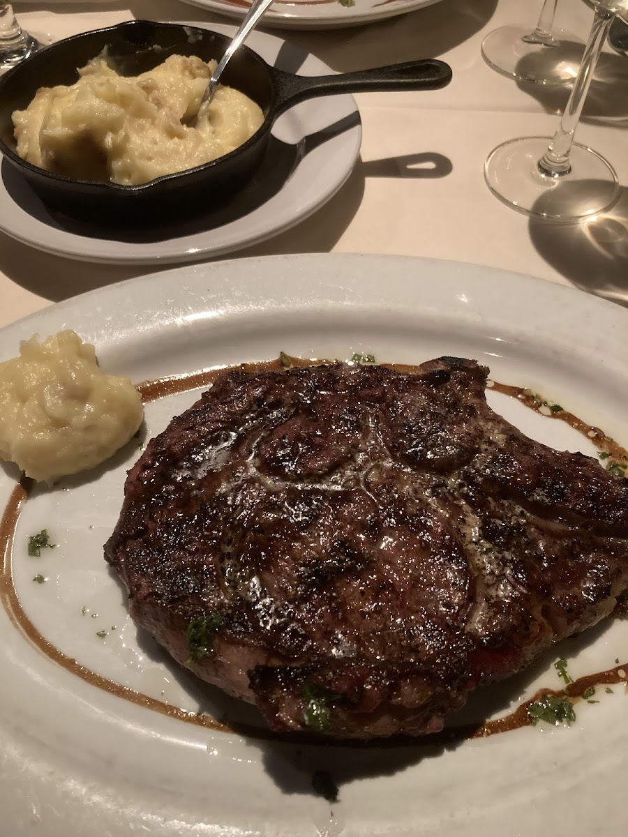 Bone in Ribeye and mashed potatoes