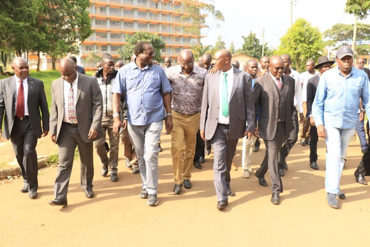 luhya leaders led by devolution CS Eugene Wamalwa ,Wafula Wamunyinyi and Wyclife wangamati during a service to comemorate Masinde Muliro in kakamega