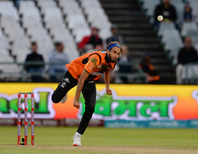 Imran Tahir of the Nelson Mandela Bay Giants during the Mzansi Super League match between Cape Town Blitz and Nelson Mandela Bay Giants at PPC Newlands on November 21, 2018 in Cape Town, South Africa.