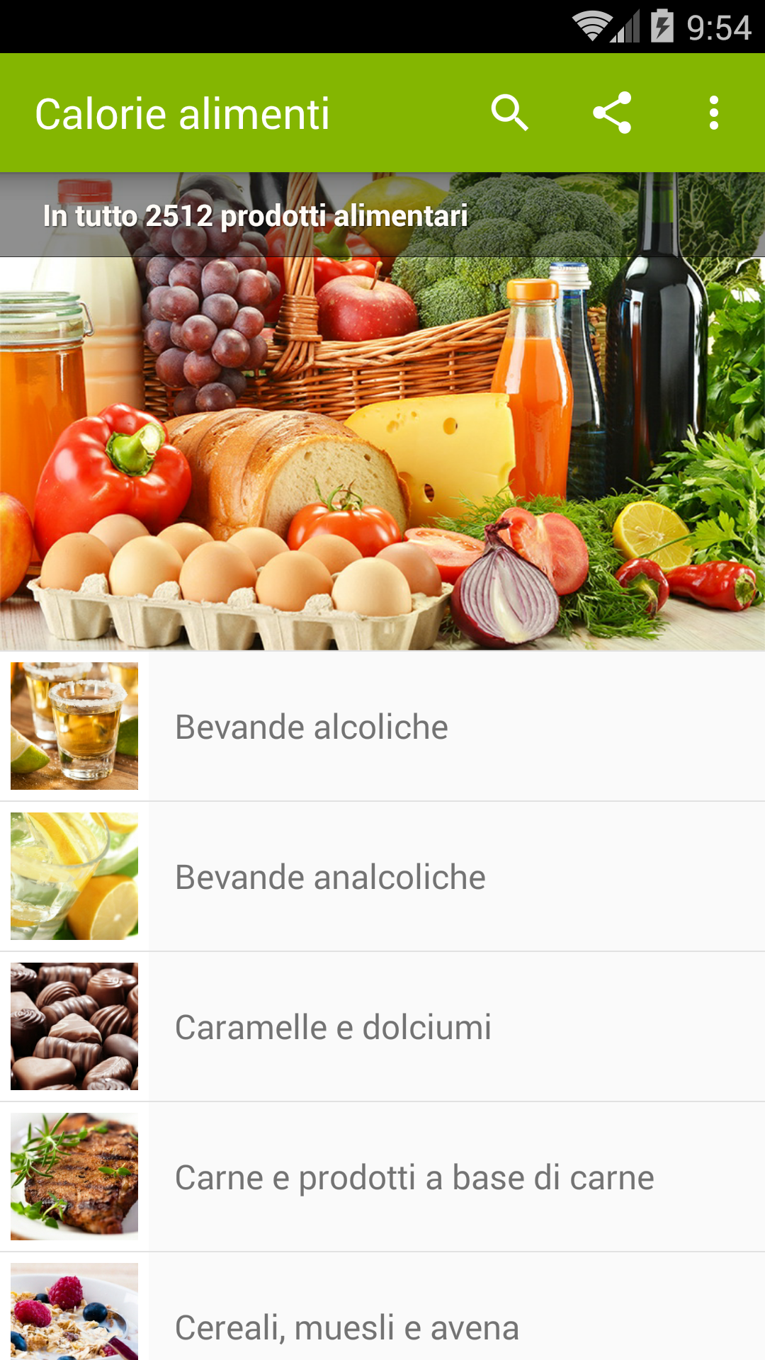 Android application Calories in food screenshort