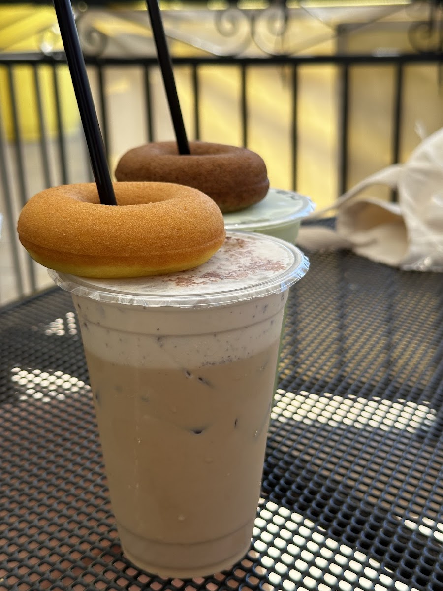 Saffron Rose Donut and Iced Coffee with Salted Cream