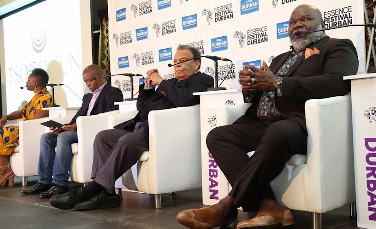 Vanessa de Luca, Phillip Sithole, Andrew Young and TD Jakes at a press conference at the Essence festival.