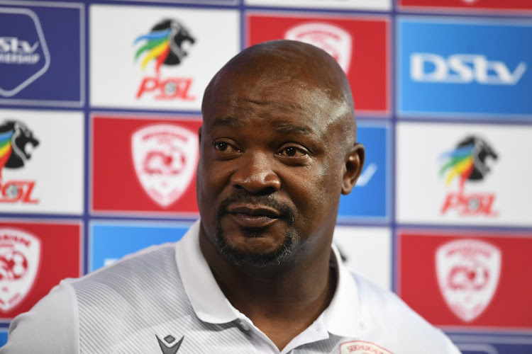 Lehlohonolo Seema coach of Sekhukhune United during the DStv Premiership match between Sekhukhune United and Cape Town City FC at Peter Mokaba Stadium on April 02, 2024 in Polokwane, South Africa.