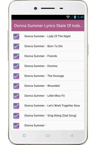 Android application Donna Summer Hits screenshort