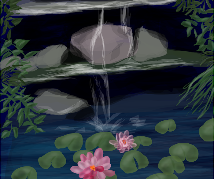 rocks and water and lily pads