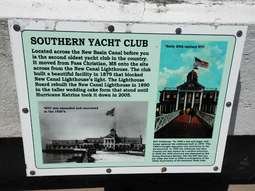 Located across the New Basin Canal before you is the second oldest yacht club in the country. It moved from Pass Christian, MS onto the site across from the New Canal Lighthouse. The club built a...