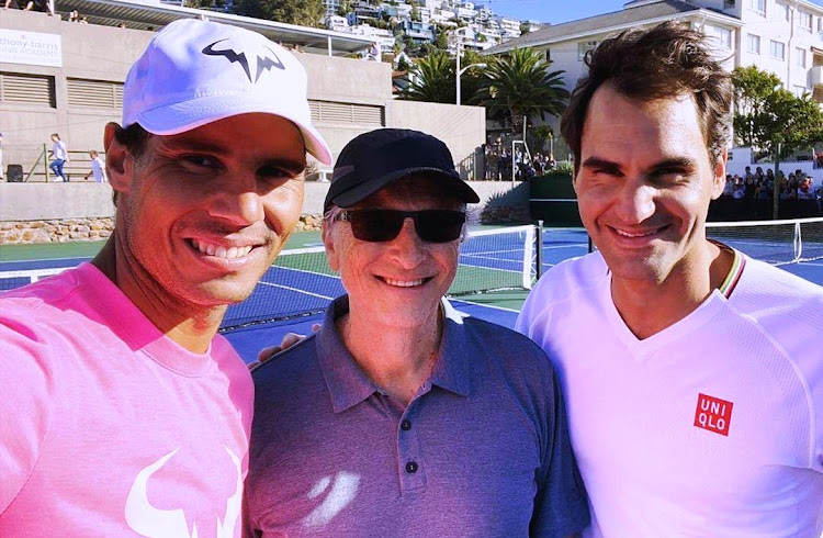 Rafael Nadal, Bill Gates and Roger Federer in Cape Town on February 6 2020.