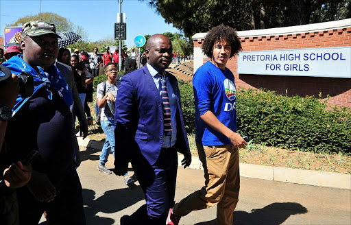 Mayor of Tshwane Solly Msimanga outside Pretoria High School for Girls over natural hair rules reportedly doesnâ€™t allow their learners to have natural hair and theyâ€™ve had enough. Picture credit: Veli Nhlapo/Sowetan.