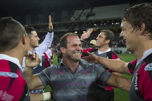Jimmy Stonehouse celebrating during the Absa Currie Cup promotion and relegation match between Steval Pumas and GWK Griquas from Mbombela Stadium on October 25, 2013 in Nelspruit, South Africa.
