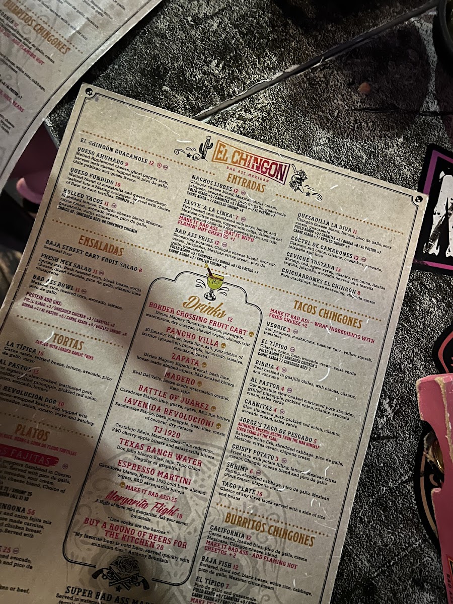 El Chingon gluten-free menu