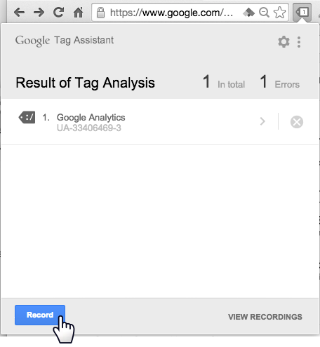 Google Tag Assistant results page