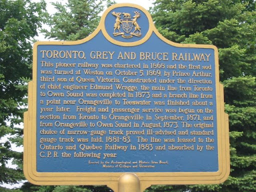 This pioneer railway was chartered in 1868 and the first sod was turned at Weston on October 5, 1869, by Prince Arthur, third son of Queen Victoria. Constructed under direction of chief engineer...