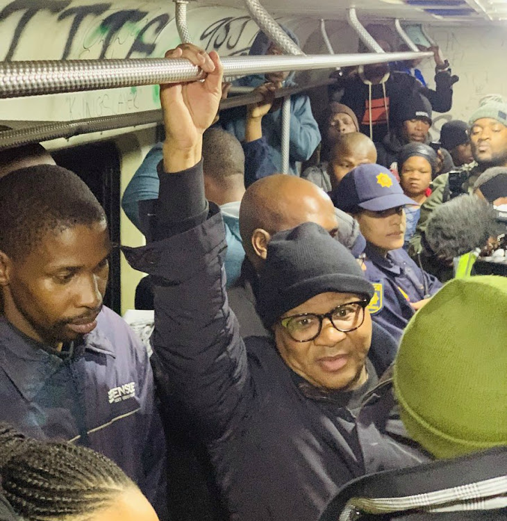 Newly appointed transport minister Fikile Mbalula is promising to improve the rail service in Cape Town after riding between Khayelitsha and Langa on June 25 2019.