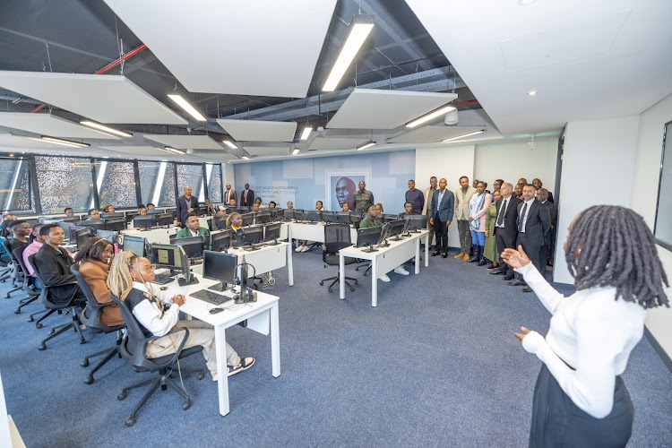 President William Ruto inside the Call Centre International(CCI) Global Contact Centre, Tatu City, Kiambu County during its launch on May 10, 2024.