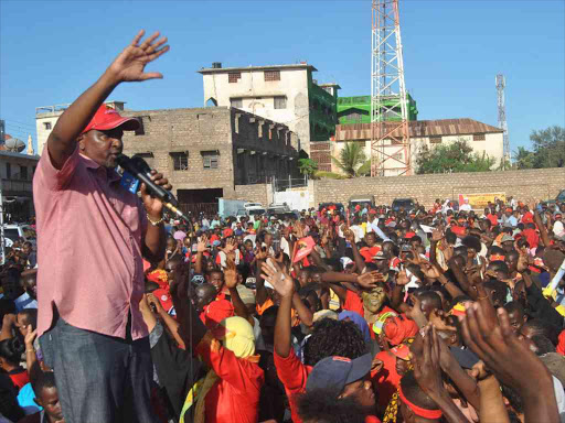 National Assembly Majority leader Aden Duale addresses supporters during a rally at Municipal stadium in Malindi, March 26, 2017. /ALPHONCE GARI