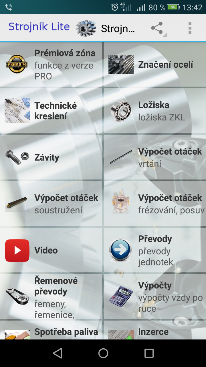 Android application Strojník Lite screenshort