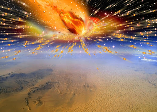 An artist’s rendition of the comet exploding in Earth’s atmosphere above Egypt