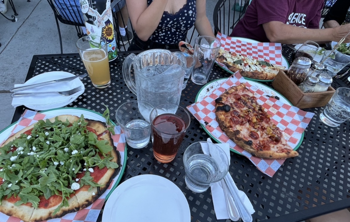 Gf pizza on the left. Did have GF drinks (cider). Good salads