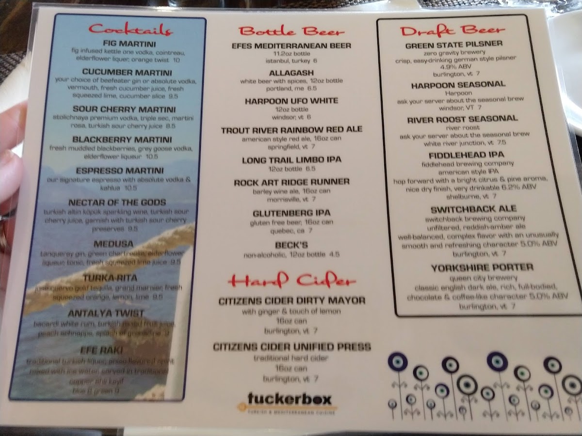 Tuckerbox gluten-free menu