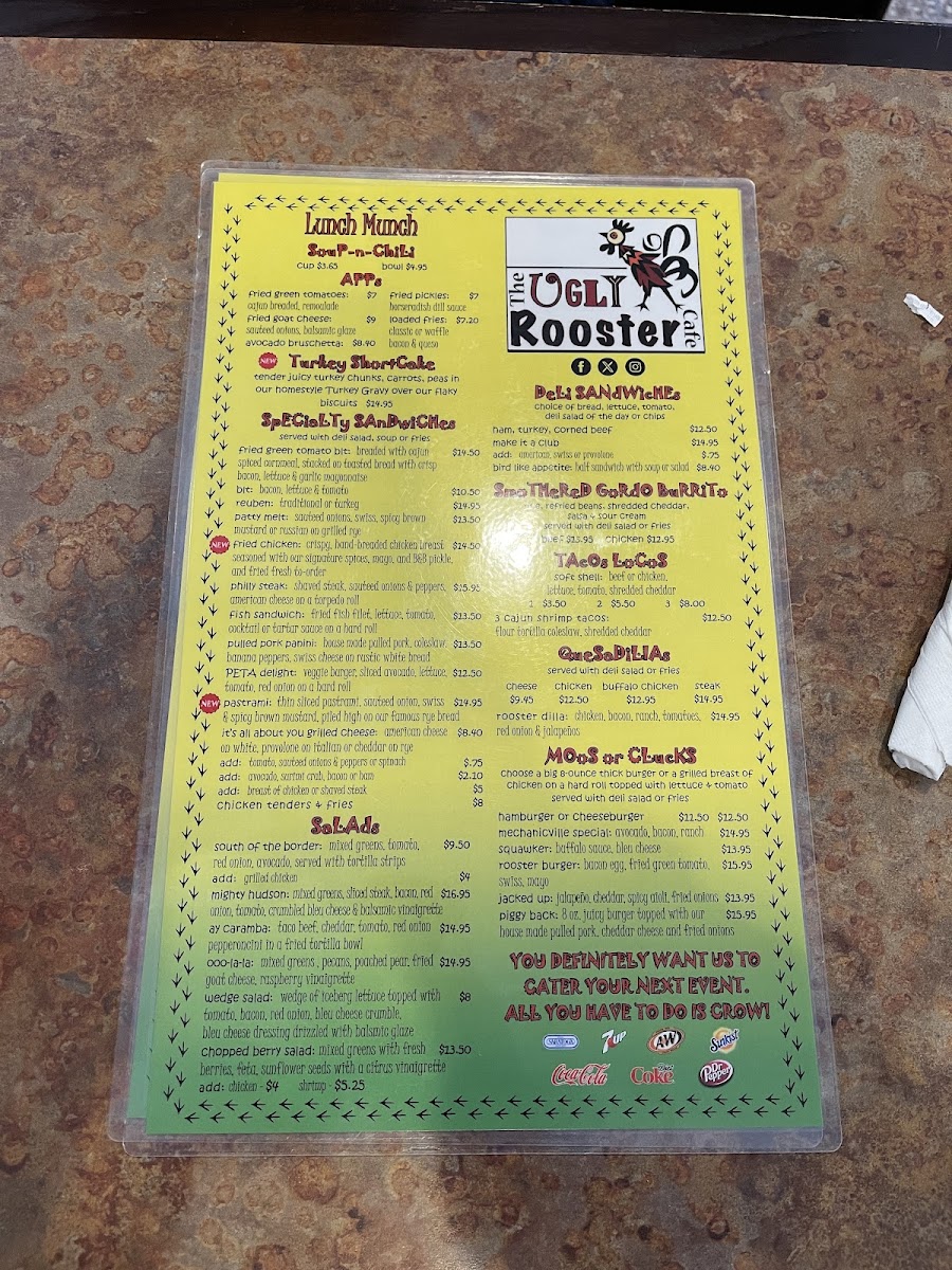 The Ugly Rooster Cafe gluten-free menu