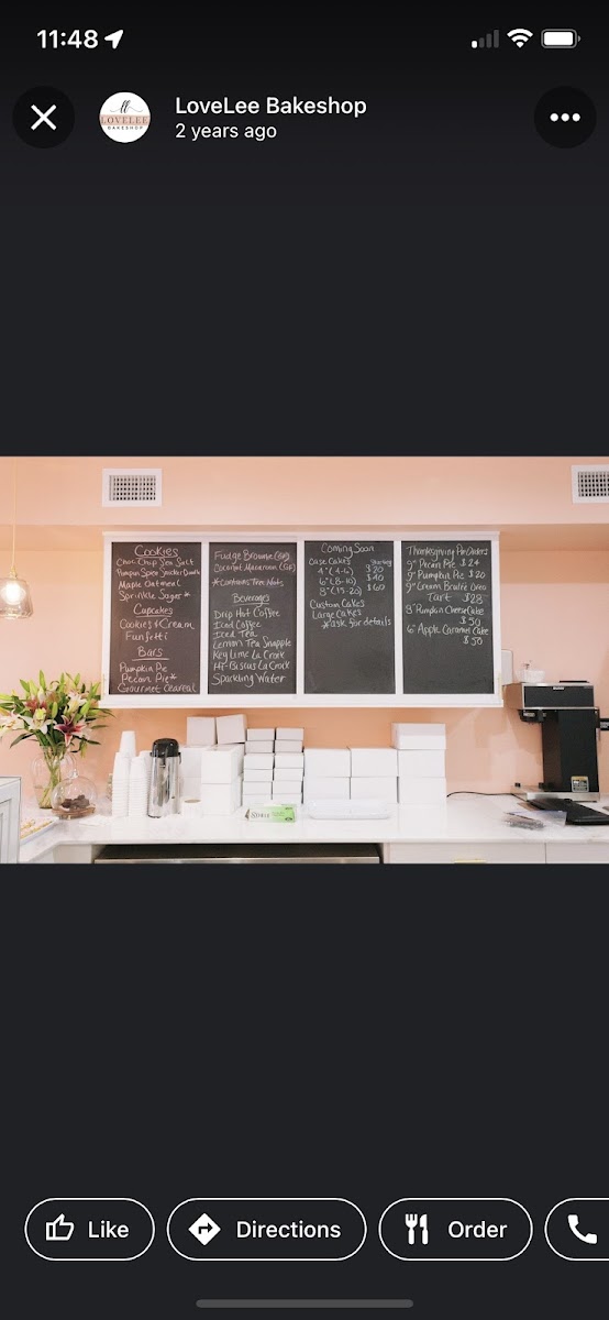 LoveLee Bakeshop gluten-free menu