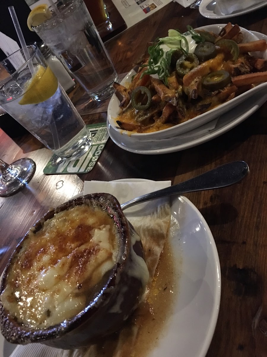 Loaded French fries and French onion soup!