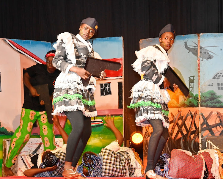 Winners stage a performance for guests at the National Drama and Film Festival winners' State concert held at the Sagana State Lodge, Nyeri County on April 18, 2024.