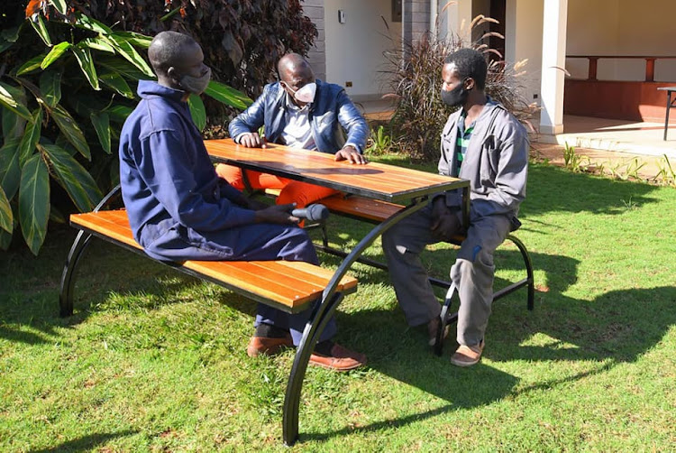 A screen grab of Deputy President William Ruto interacting with Stephen Odhiambo and Dennis Otieno, two enterprising Kenyans with innovative ideas on garden furniture at his Karen Office on June 25, 2020.