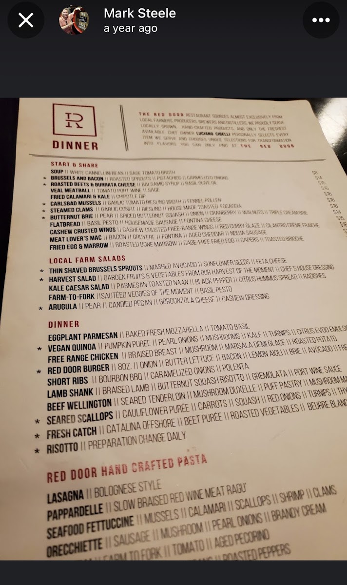 The Red Door gluten-free menu