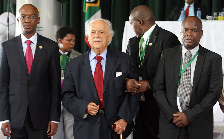 APRIL 20 2016: Advocate George Bizos, Sello Mlangeni, Frans Shelang and former mayor Parks Tau during The Freedom of the City Awards ceremony on April 20, 2016 in Johannesburg, South Africa.