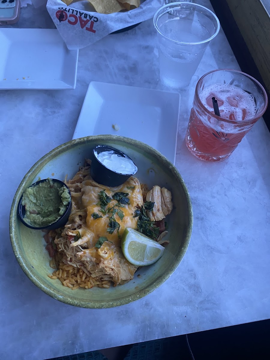 chicken tinga bowl; surf's up margarita