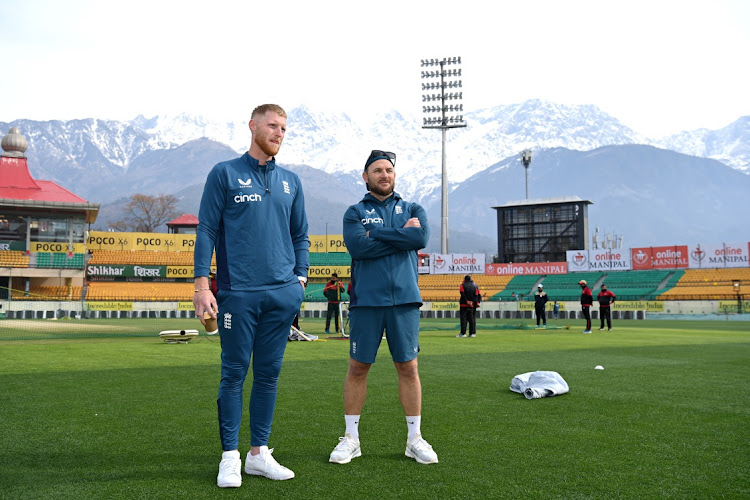 England coach Brendon McCullum and captain Ben Stokes during a nets session at Himachal Pradesh Cricket Association Stadium in Dharamsala, India on March 5.