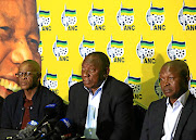 President Cyril Ramaphosa is flanked by ANC secretary-general  Ace Magushule and Deputy President  David Mabuza. Ramaphosa is likely to throw in the towel at ANC's 2022 elective conference.