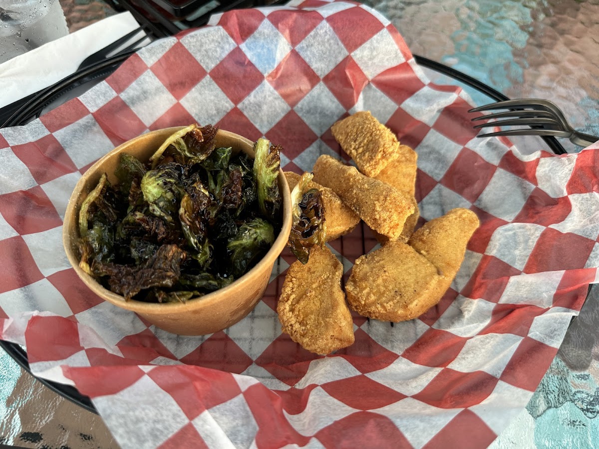 Fried fish and brussel sprouts