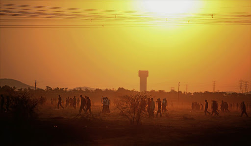 Mineworkers at Marikana in North West, where police shot dead 34 strikers in 2012 in action that reverberated around the world. Lonmin will move its operational headquarters to Marikana from Melrose Arch in Johannesburg by the end of the year.