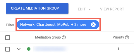 Example of filters in the mediation groups table