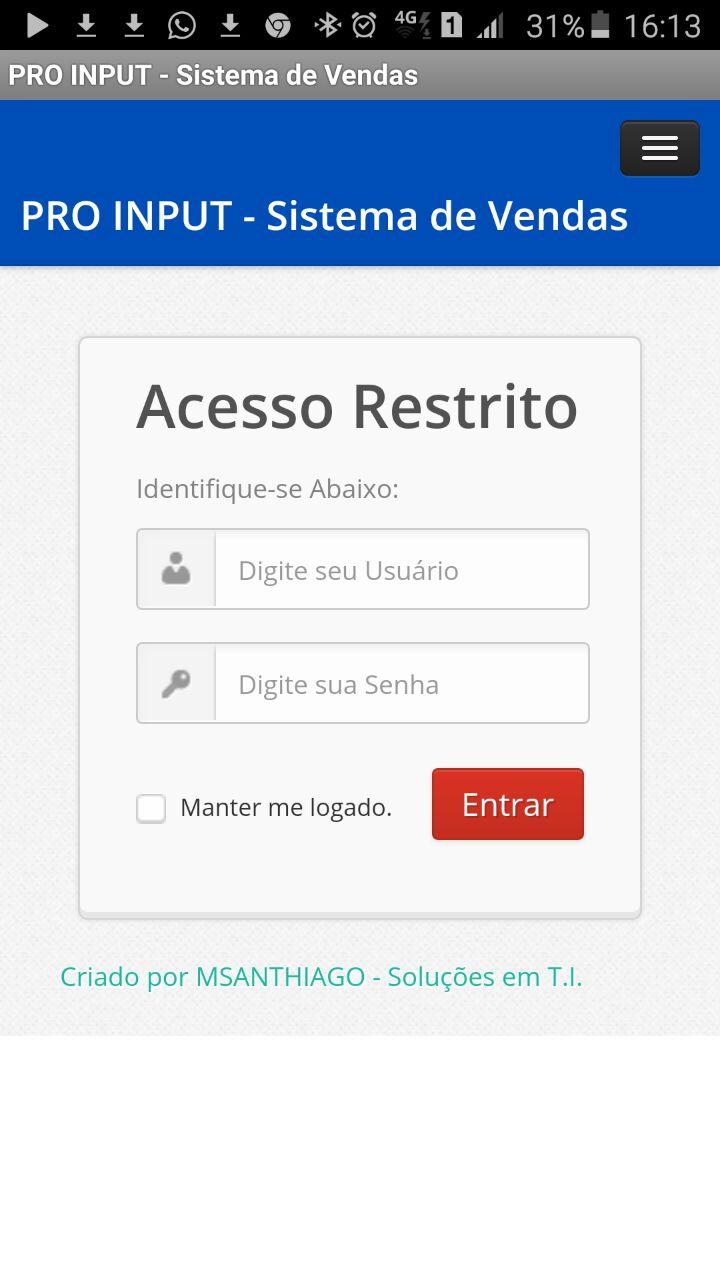 Android application PRO INPUT - Sistema de Vendas. screenshort