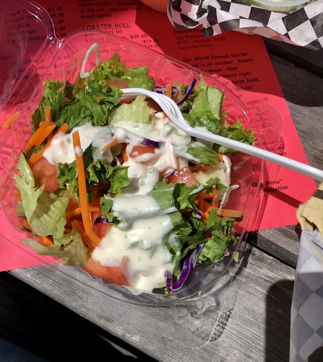 Side salad - had nice lettuce, carrot pieces, cabbage and tomatoes with side of dressing