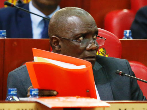 Former National Lands Commission chairman Mohamed Swazuri when he appeared brfore the parliamentary lands committee on the Ruaraka lands dispute.