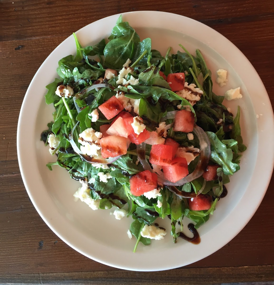 Watermelon and arugula salad with balsamic drizzle